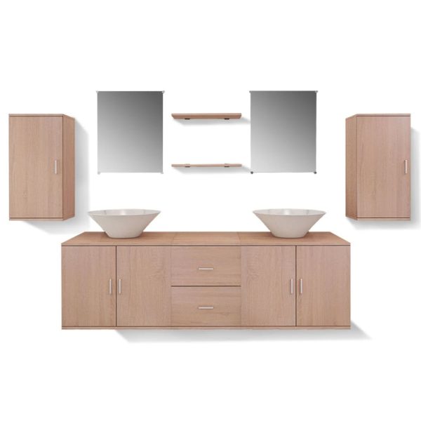 Móveis casa de banho 9 pçs e conjunto de bacia, bege - Image 5