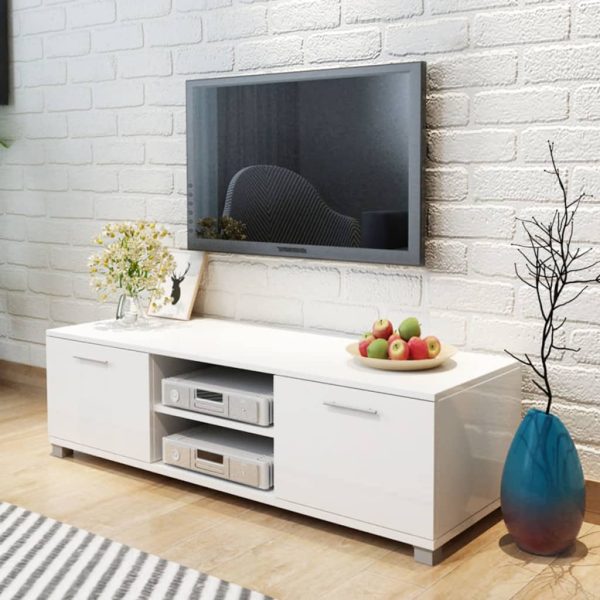 Móvel de TV 120x40,5x35 cm branco brilhante