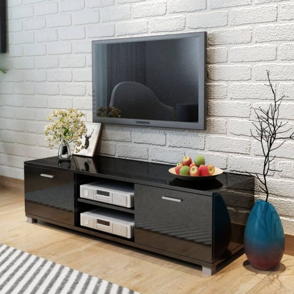 Móvel de TV 140x40,5x35 cm preto brilhante