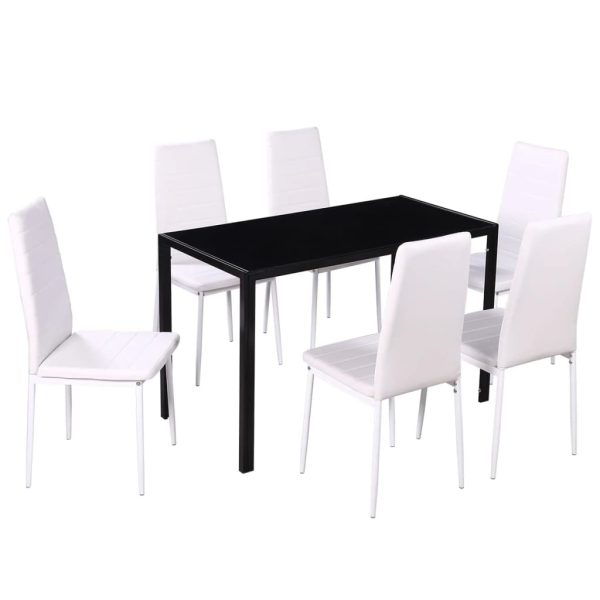 Conjunto mesa de jantar 7 pcs preto e branco - Image 2