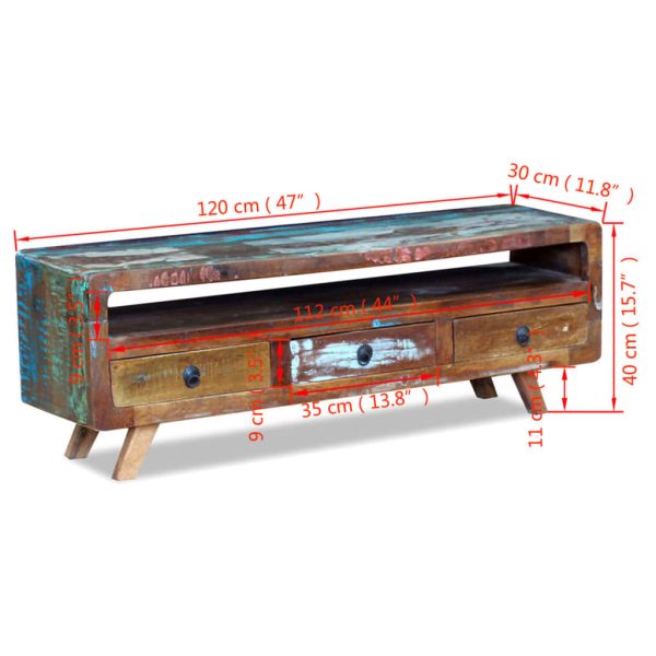 Móvel de TV com 3 gavetas, madeira reciclada sólida - Image 8
