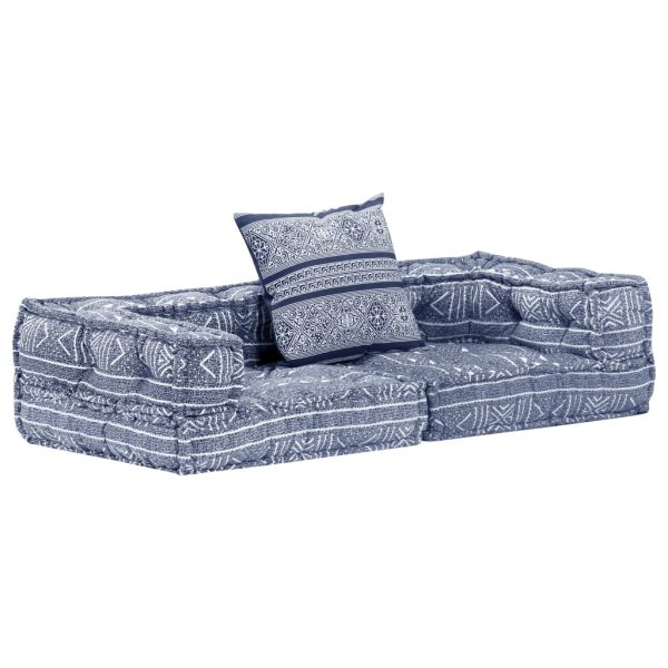 Pufe modular de 2 lugares tecido azul índigo - Image 10