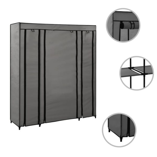 Roupeiro c/ compartimentos e varões 150x45x176 cm tecido cinza - Image 3