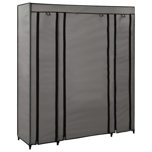 Roupeiro c/ compartimentos e varões 150x45x176 cm tecido cinza - Image 4