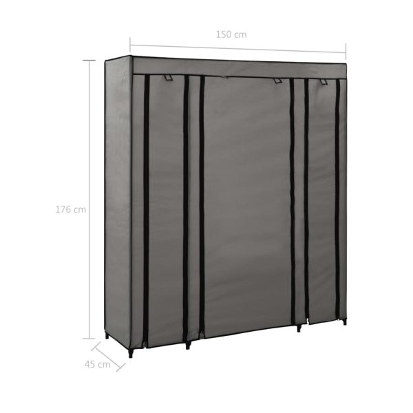 Roupeiro c/ compartimentos e varões 150x45x176 cm tecido cinza - Image 7