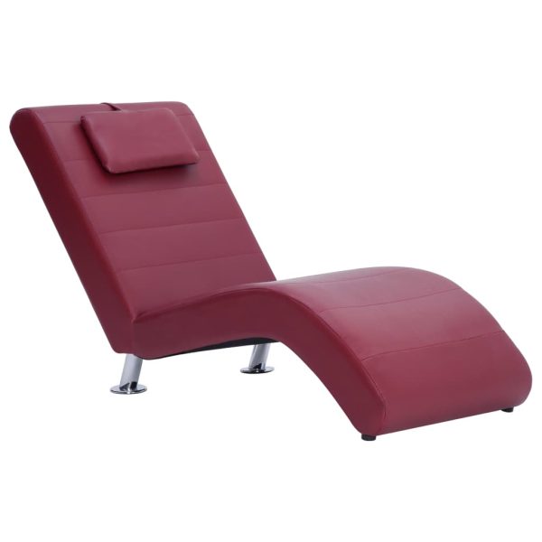 Chaise longue com almofada couro artificial vermelho tinto - Image 2