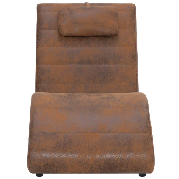 Chaise longue com almofada camurça artificial castanho - Image 3