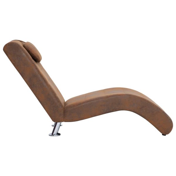 Chaise longue com almofada camurça artificial castanho - Image 4