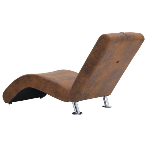 Chaise longue com almofada camurça artificial castanho - Image 5