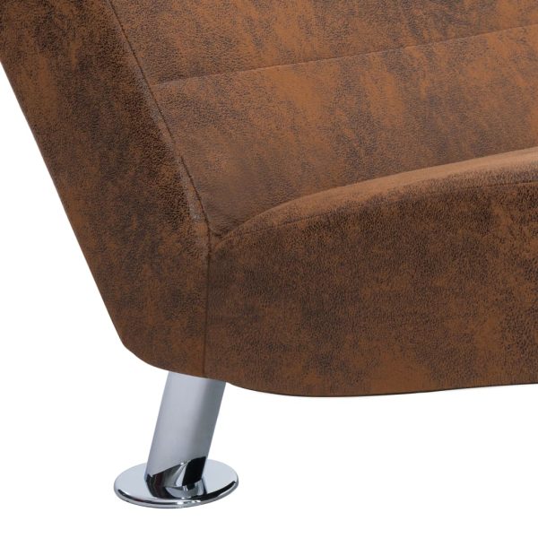 Chaise longue com almofada camurça artificial castanho - Image 8