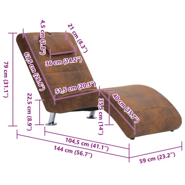 Chaise longue com almofada camurça artificial castanho - Image 10