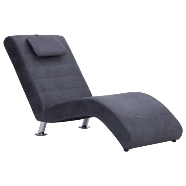 Chaise longue com almofada camurça artificial cinzento - Image 2