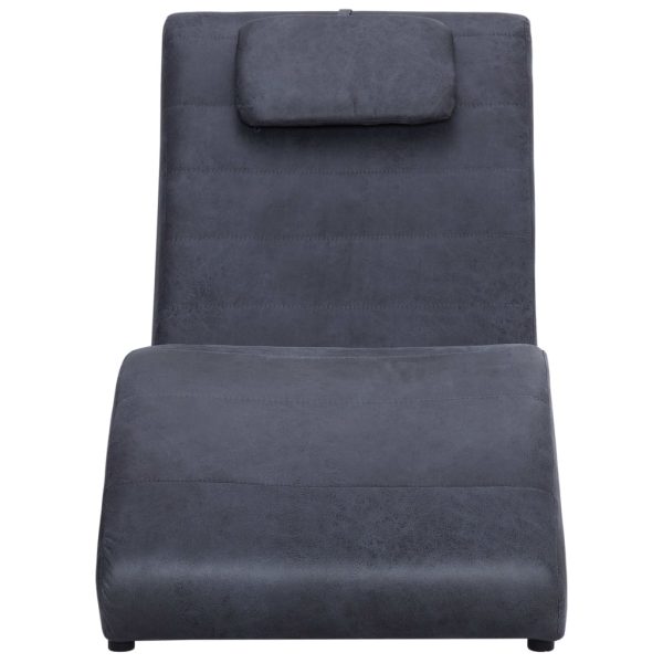 Chaise longue com almofada camurça artificial cinzento - Image 3