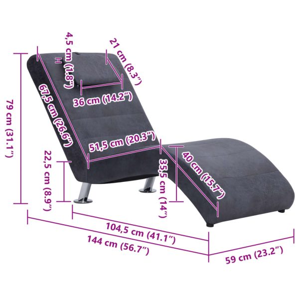 Chaise longue com almofada camurça artificial cinzento - Image 10