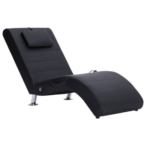 Chaise longue de massagem c/ almofada couro artificial preto - Image 2