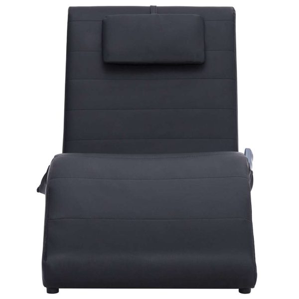 Chaise longue de massagem c/ almofada couro artificial preto - Image 3