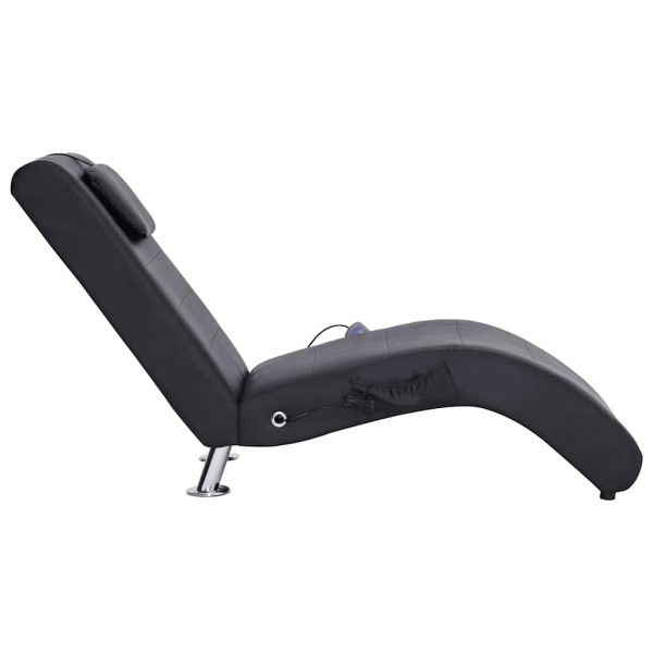 Chaise longue de massagem c/ almofada couro artificial preto - Image 4