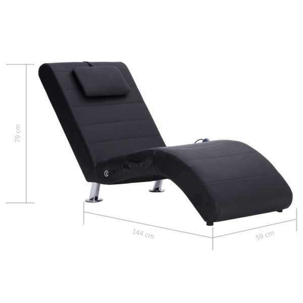 Chaise longue de massagem c/ almofada couro artificial preto - Image 11