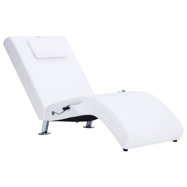 Chaise longue de massagem c/ almofada couro artificial branco - Image 2
