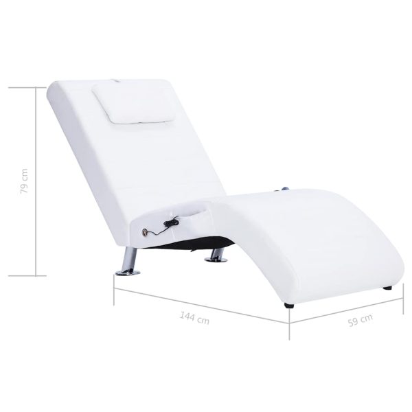 Chaise longue de massagem c/ almofada couro artificial branco - Image 11