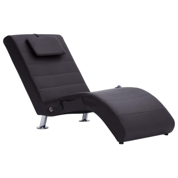 Chaise longue de massagem c/ almofada couro artificial castanho - Image 2