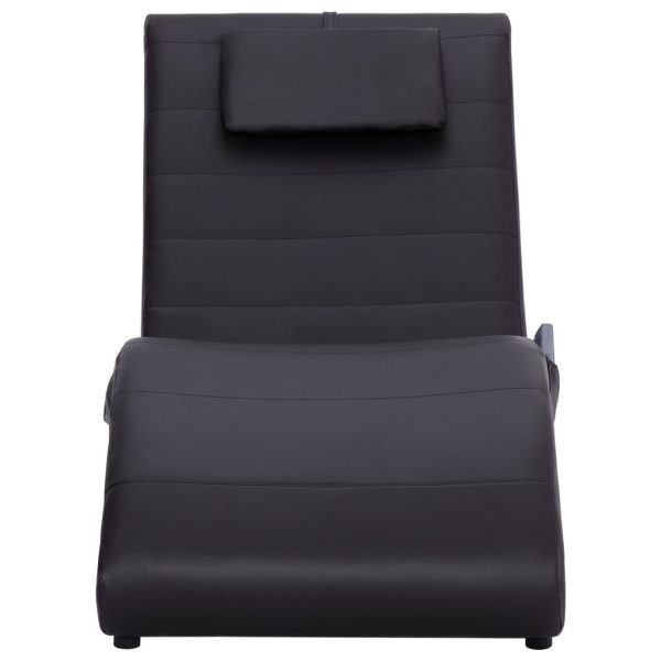 Chaise longue de massagem c/ almofada couro artificial castanho - Image 3