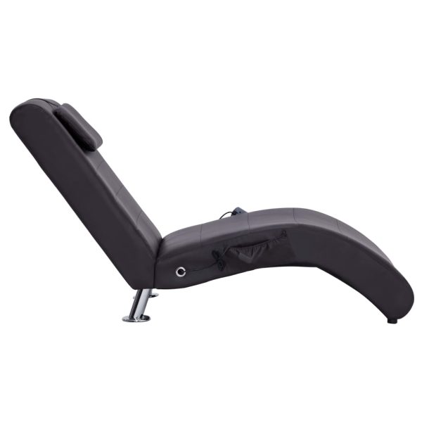 Chaise longue de massagem c/ almofada couro artificial castanho - Image 4