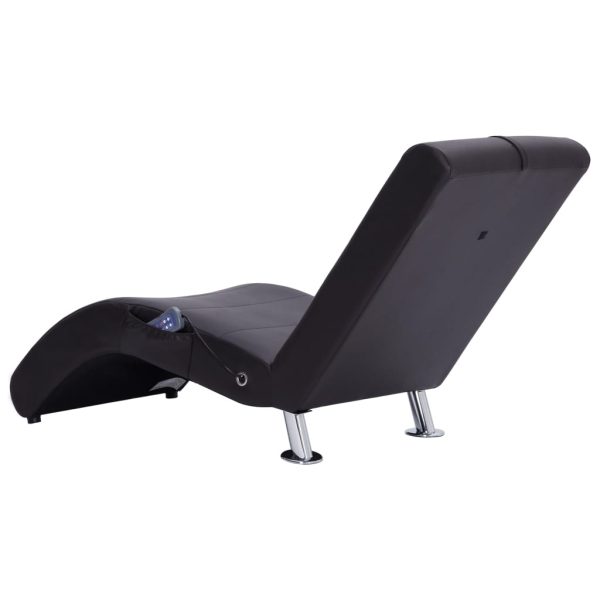 Chaise longue de massagem c/ almofada couro artificial castanho - Image 5