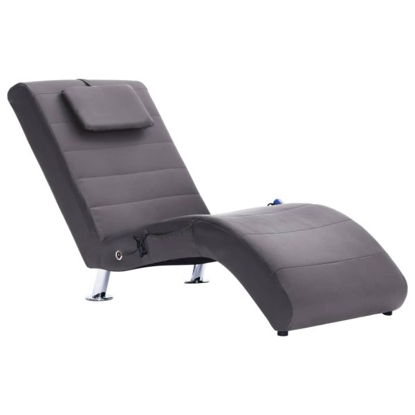 Chaise longue de massagem c/ almofada couro artificial cinzento - Image 2