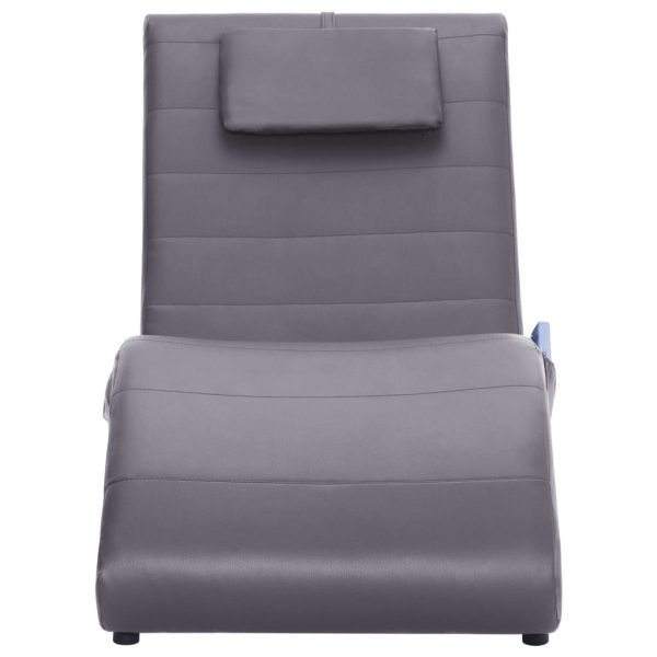 Chaise longue de massagem c/ almofada couro artificial cinzento - Image 3