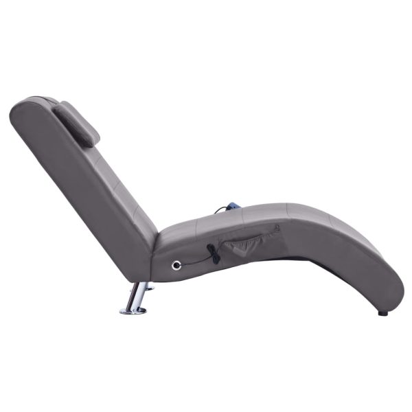 Chaise longue de massagem c/ almofada couro artificial cinzento - Image 4