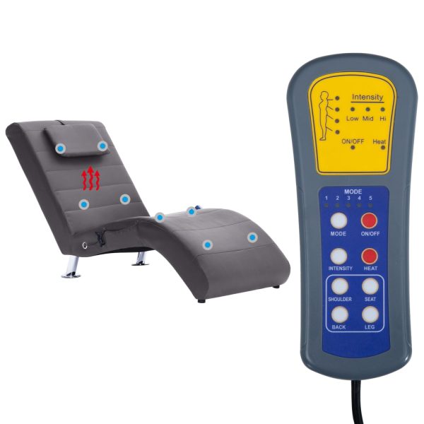 Chaise longue de massagem c/ almofada couro artificial cinzento - Image 10