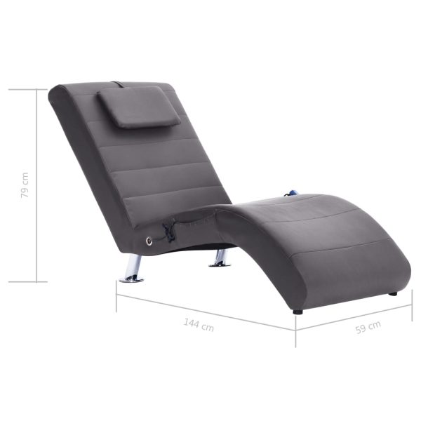 Chaise longue de massagem c/ almofada couro artificial cinzento - Image 11