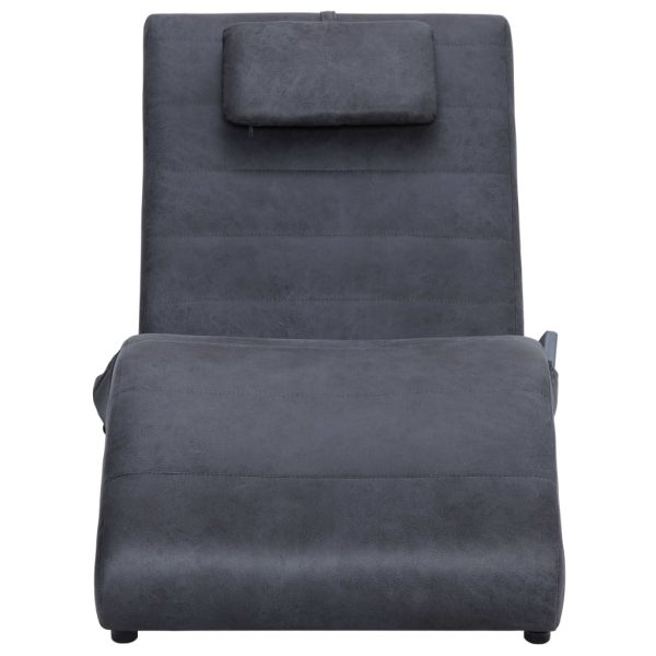 Chaise longue de massagem c/ almofada camurça artif. cinzento - Image 3