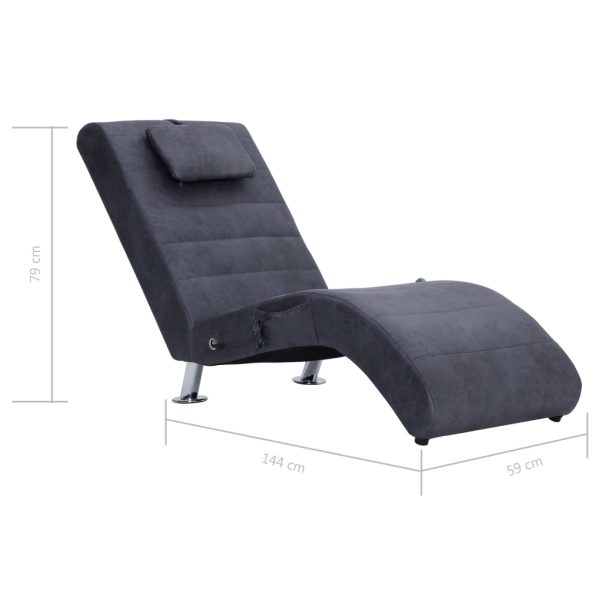 Chaise longue de massagem c/ almofada camurça artif. cinzento - Image 11