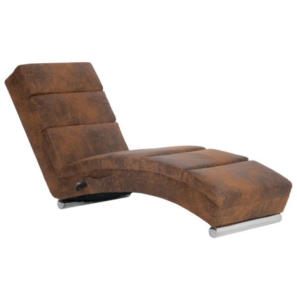 Chaise longue de massagens camurça artificial castanho - Image 2