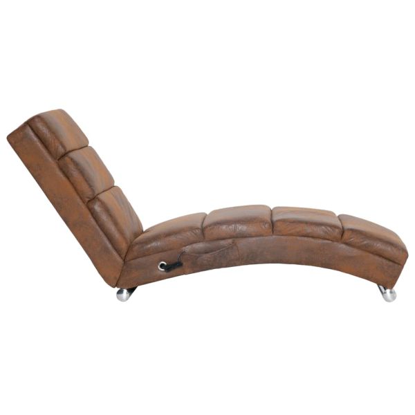 Chaise longue de massagens camurça artificial castanho - Image 3