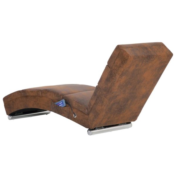 Chaise longue de massagens camurça artificial castanho - Image 4