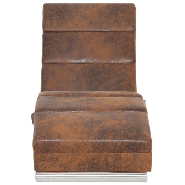 Chaise longue de massagens camurça artificial castanho - Image 5