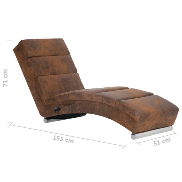Chaise longue de massagens camurça artificial castanho - Image 10