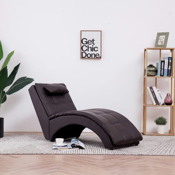 Chaise longue com almofada couro artificial castanho