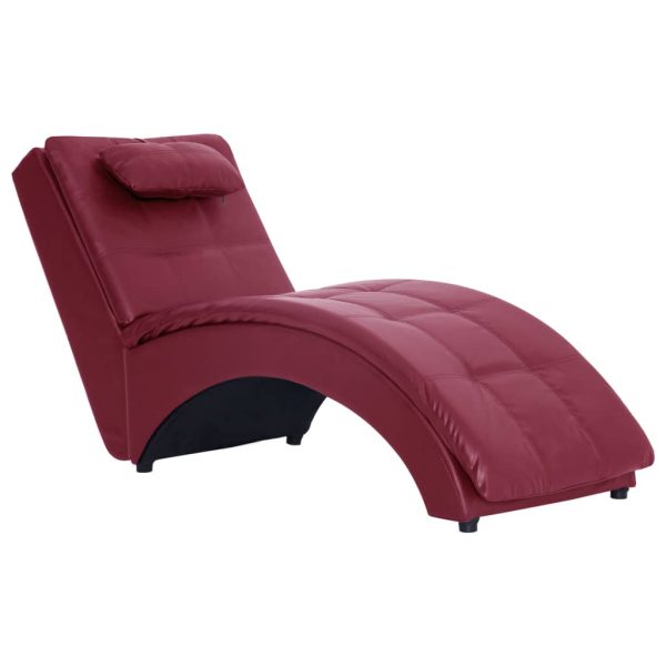 Chaise longue com almofada couro artificial vermelho tinto - Image 2