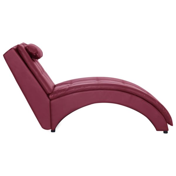 Chaise longue com almofada couro artificial vermelho tinto - Image 3