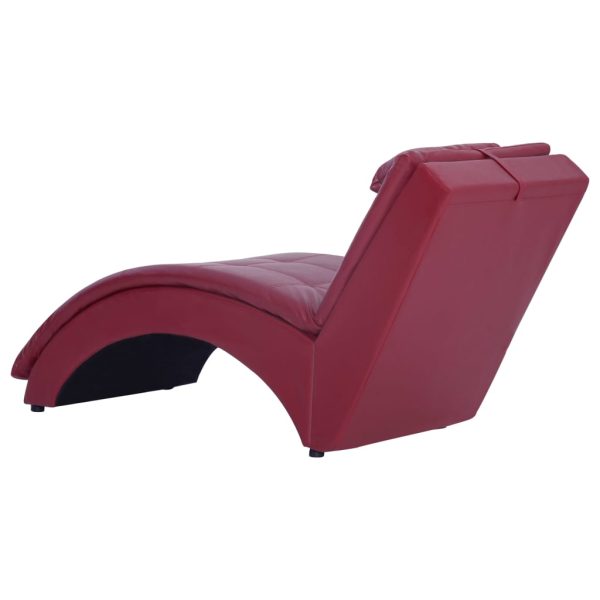 Chaise longue com almofada couro artificial vermelho tinto - Image 4