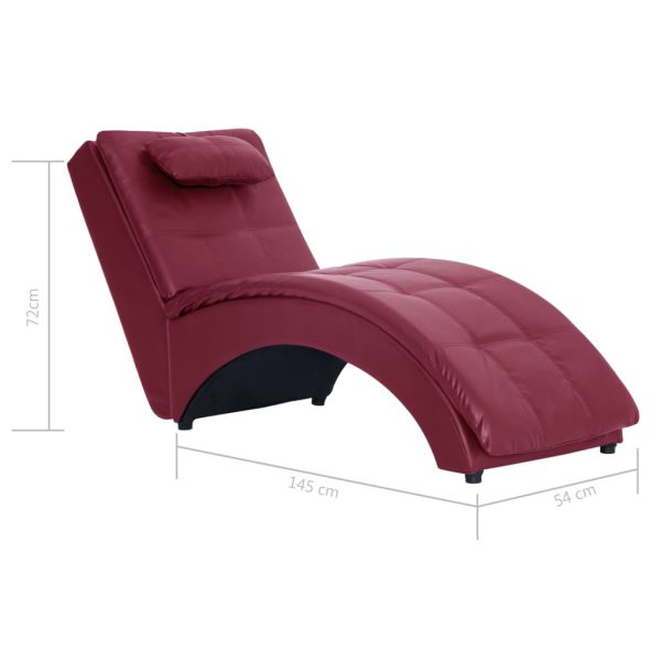 Chaise longue com almofada couro artificial vermelho tinto - Image 9