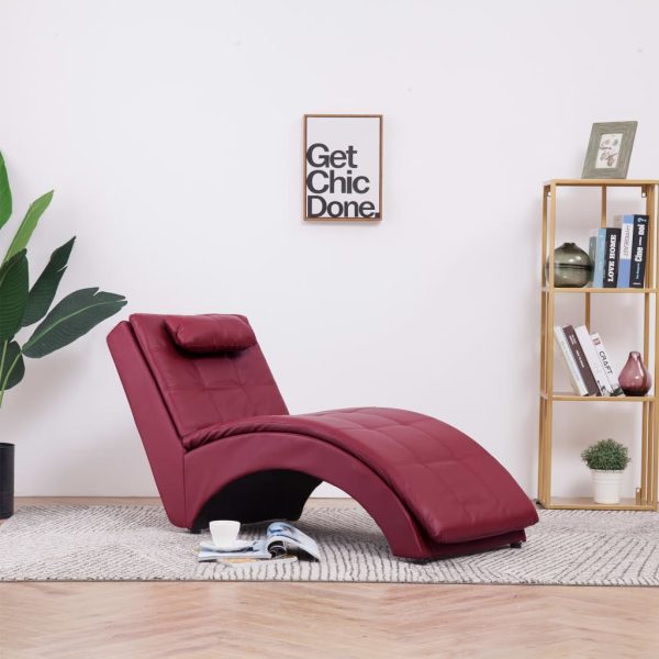 Chaise longue com almofada couro artificial vermelho tinto