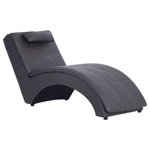 Chaise longue com almofada couro artificial cinzento - Image 2