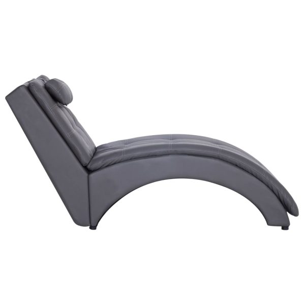 Chaise longue com almofada couro artificial cinzento - Image 3