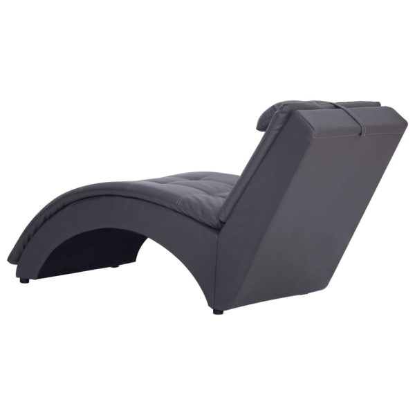 Chaise longue com almofada couro artificial cinzento - Image 4