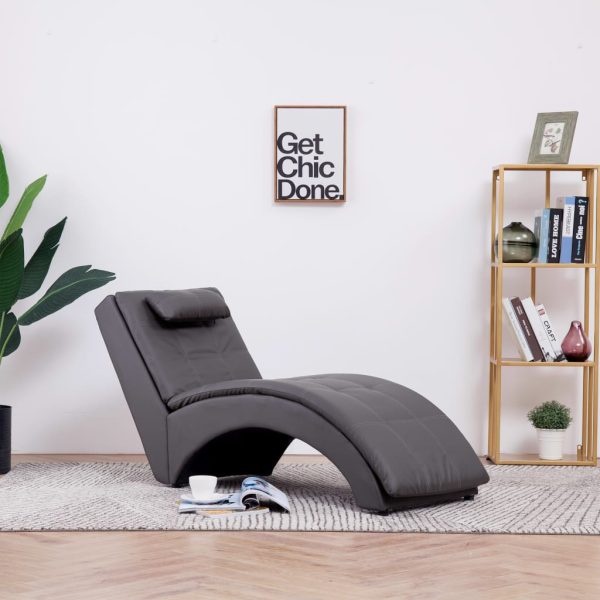 Chaise longue com almofada couro artificial cinzento